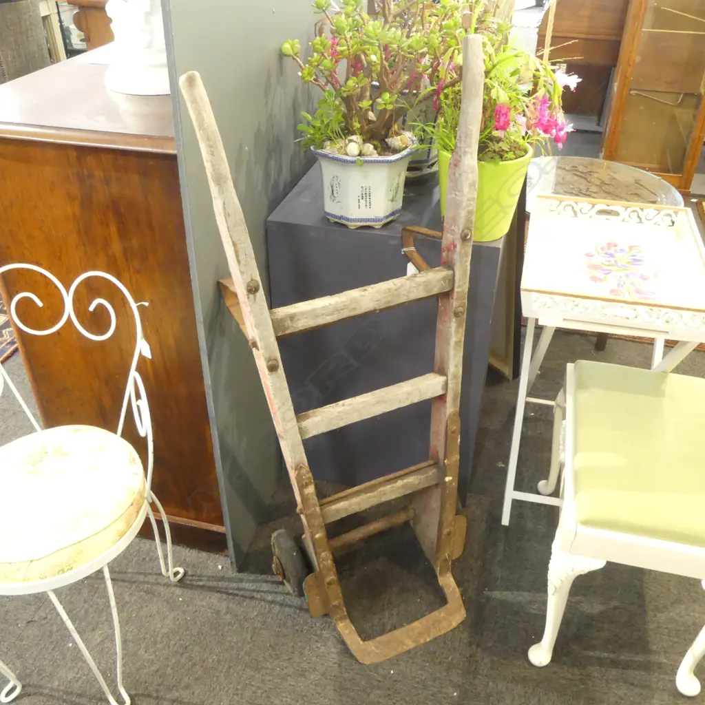 VINTAGE WOODEN GOODS TROLLEY H.1150mm Image 1++