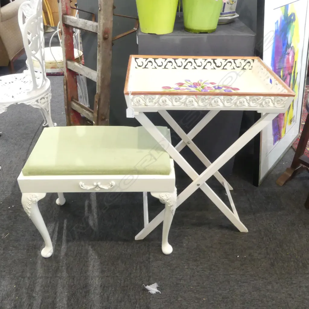 WHITE PAINTED STOOL & TRAY TABLE Image 1++