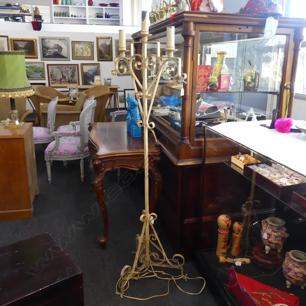 VINTAGE PAINTED WROUGHT IRON FLOOR LAMP H.1620mm Image 1++