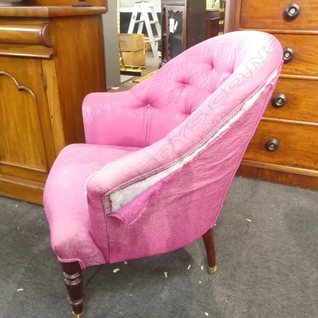 PR VICTORIAN BUTTON BACK TUB CHAIRS IN PINK UPHOLSTERY (FABRIC LOOSE) Image 1++