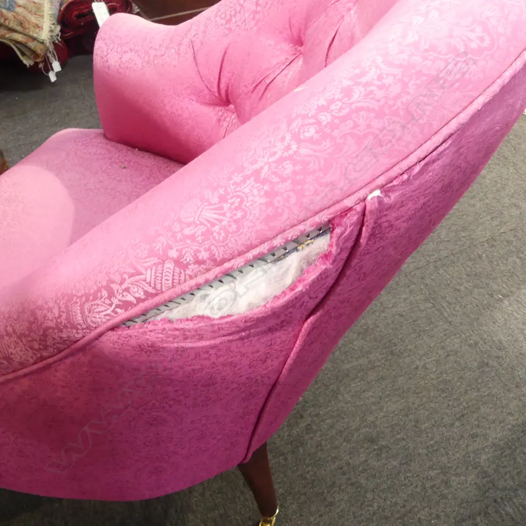 PR VICTORIAN BUTTON BACK TUB CHAIRS IN PINK UPHOLSTERY (FABRIC LOOSE) Image 1++