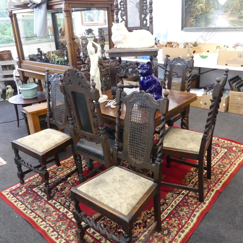 OAK BARLEY TWIST EXTENDABLE DINING TABLE +7 CHAIRS Image 1++