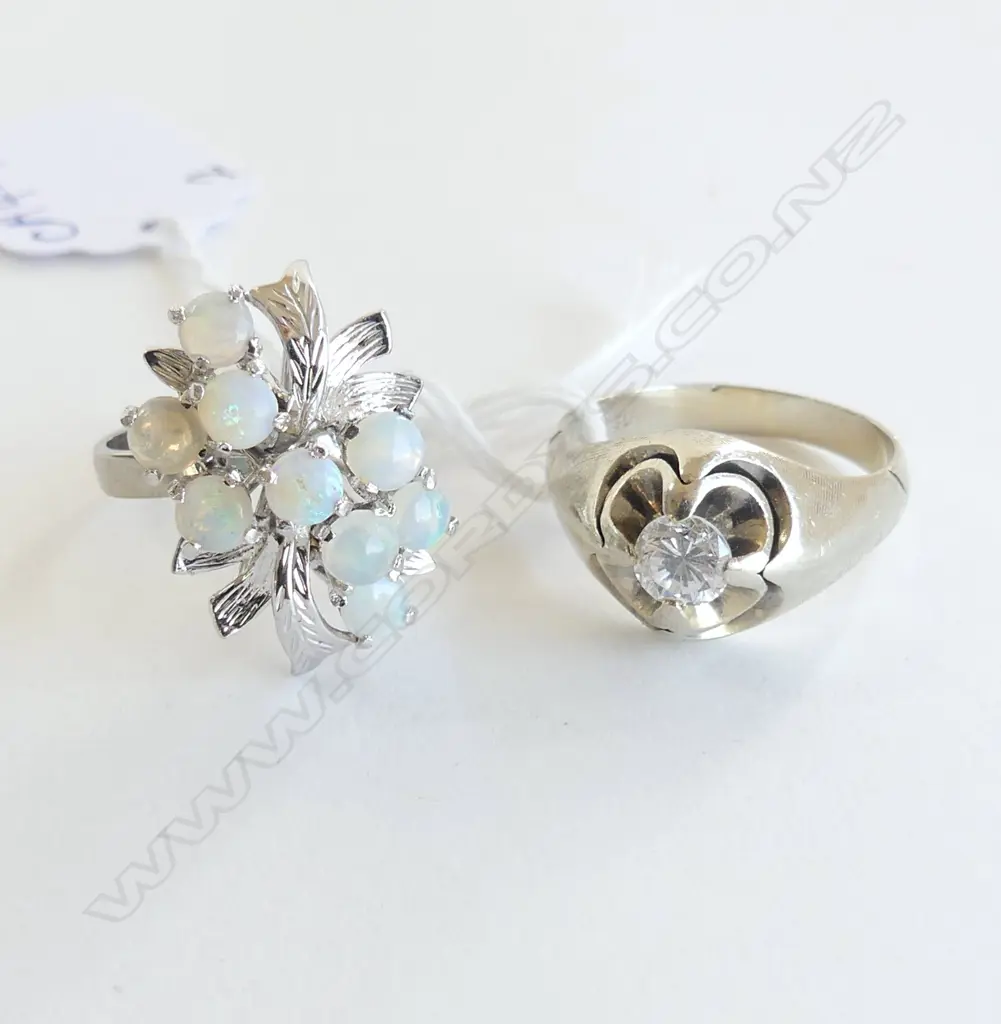 14ct WHITE GOLD & CZ RING 9.3gms + other ring SIZE S & X Image 1++