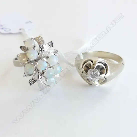 14ct WHITE GOLD & CZ RING 9.3gms + other ring SIZE S & X