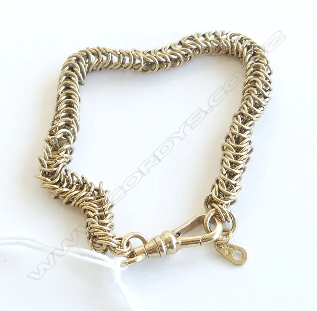 9ct YELLOW GOLD BRACELET DOG CLIP CLASP multi link 14gms Image 1++