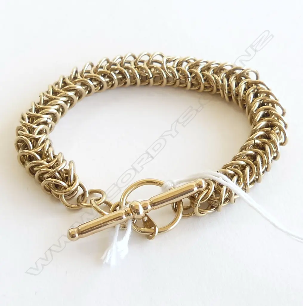 9ct YELLOW GOLD BRACELET T-BAR CLASP multi link 26gms Image 1++