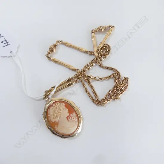 9CT GOLD CAMEO PENDANT 5.5GRMS ON R/GOLD CHAIN 