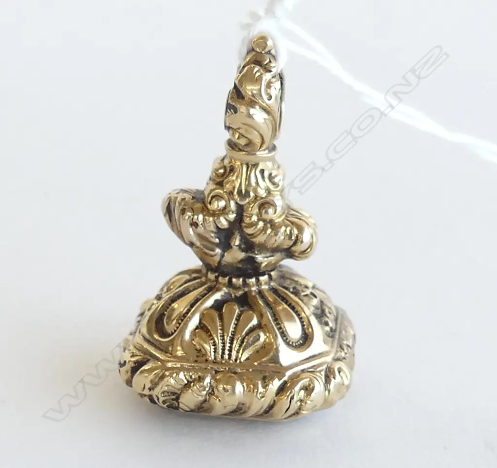 VICTORIAN GOLD/ROLLED GOLD DECORATIVE FOB SEAL intaglio cut citrine panel Image 1++
