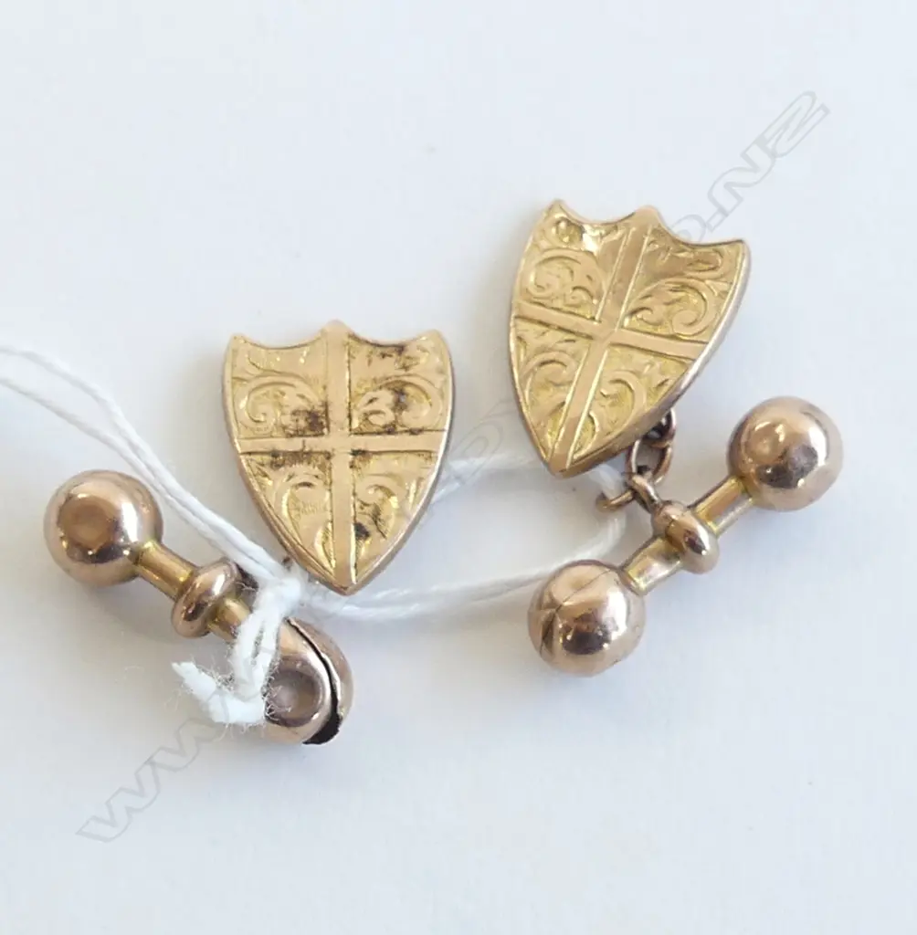 PR 9ct GILDED ROSE GOLD SHIELD CUFF LINKS MINOR FAULT 4.7gms Image 1++