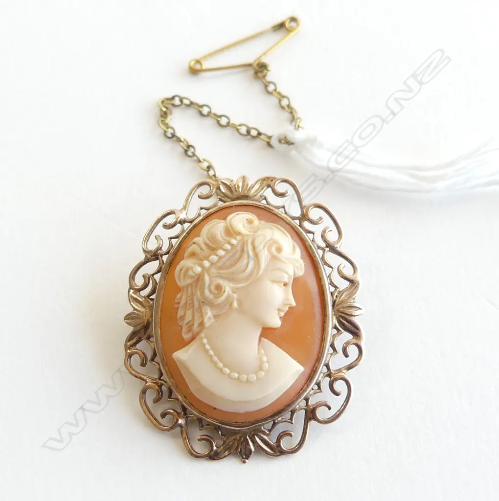 9ct GOLD FRAMED CAMEO BROOCH 6.2gms Image 1++
