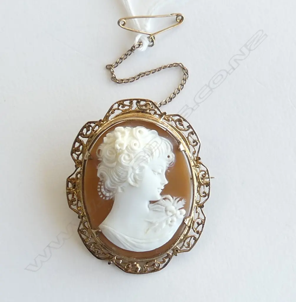 9ct GOLD FRAMED CAMEO BROOCH 12.8gms  Image 1++