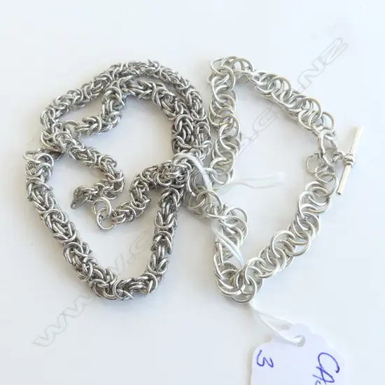 3 SILVER BRACELETS 1 with T-BAR CLASP. All with multi links 48gms