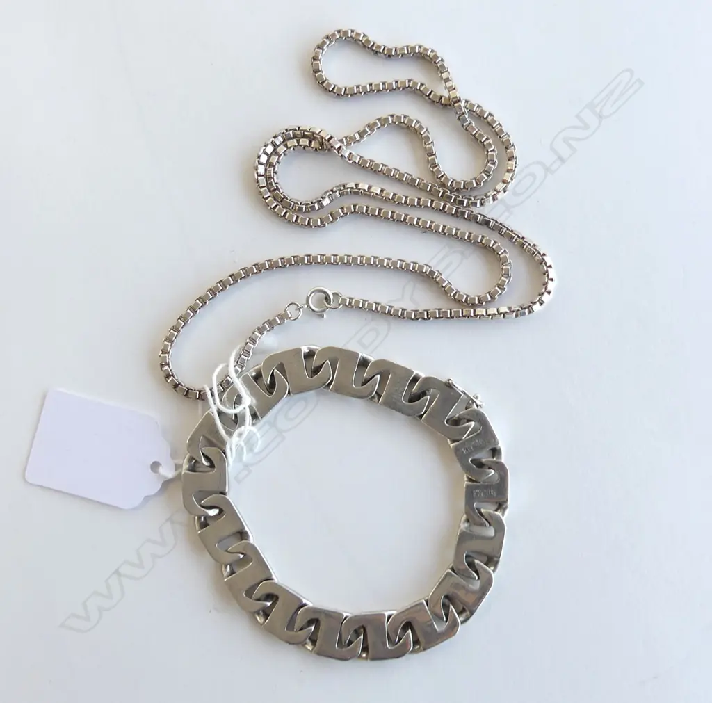 925 SILVER NECKLACE + BRACELET 87gms Image 1++