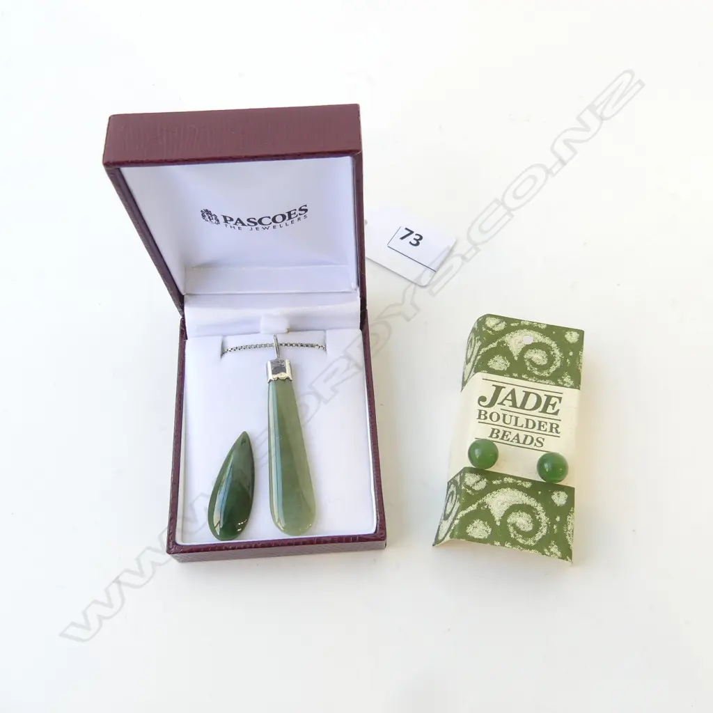 STERLING SILVER GREENSTONE PENDENT EARRINGS & EXTRA DROP STONE 45CM CHAIN Image 1++