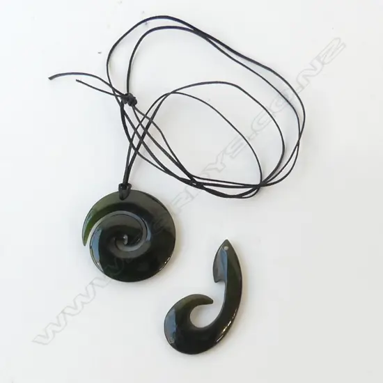 2 CARVED POUNAMU KORU PENDANTS