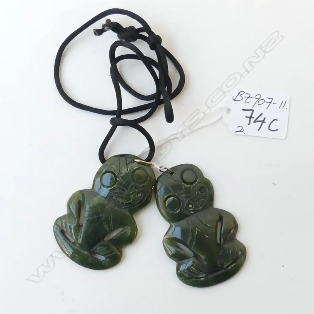 2 CARVED POUNAMU HEI TIKI H's. 66mm Image 1++