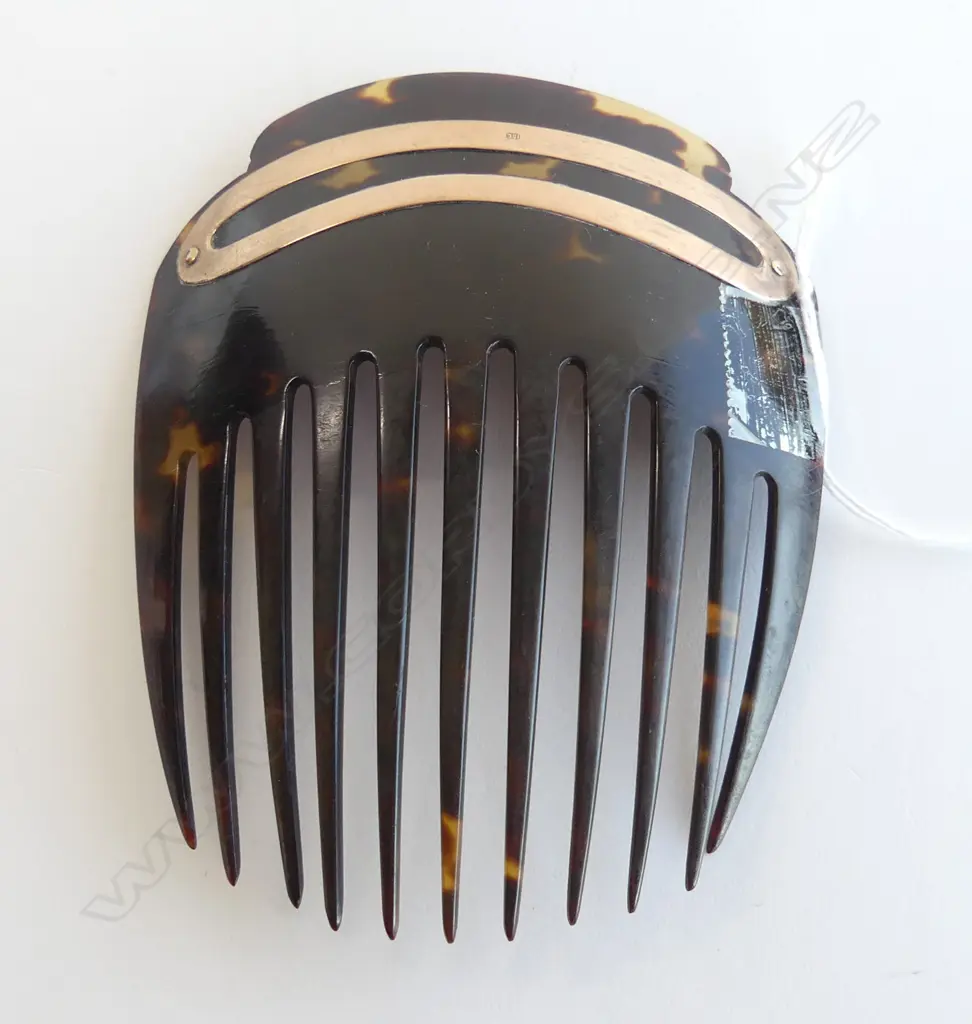 ANTIQUE TORTOISESHELL HAIR COMB w. 15CT TRIM Image 1++