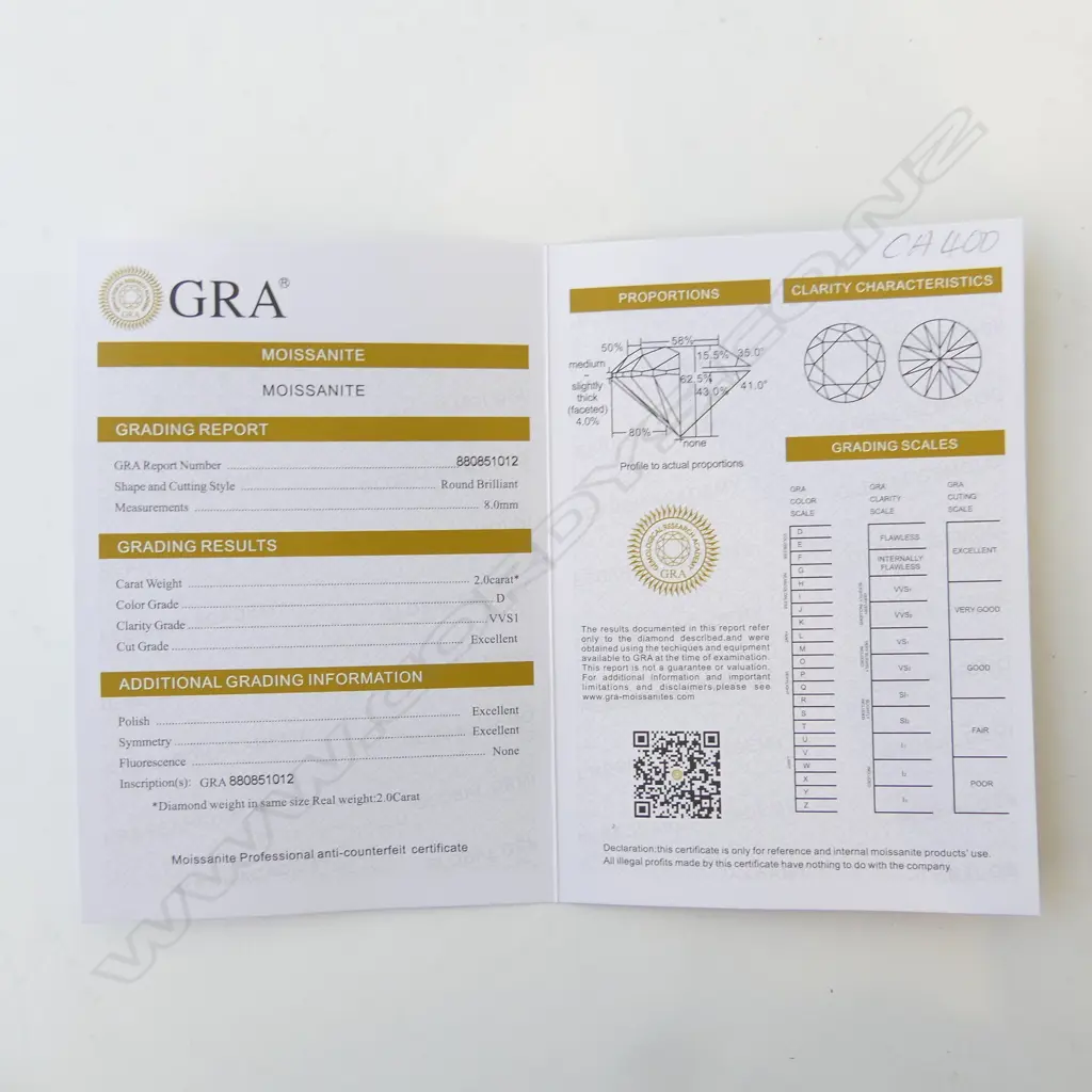 ROUND BRILLIANT 2ct MOISSANITE, GRA CERTIFICATE Image 1++