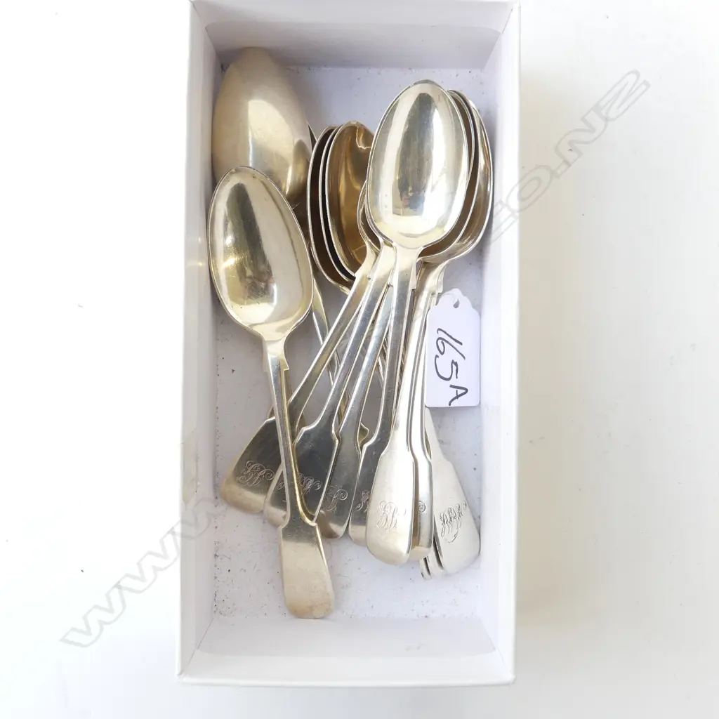 12 STG SILVER TEASPOONS, LONDON 1872 265gms Image 1++