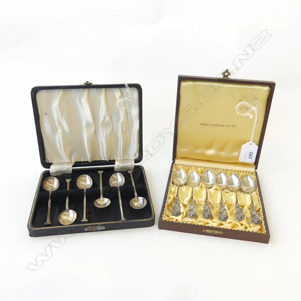 BOXED STERLING SILVER T/SPOONS ROSE DETAIL 43.8gms & BOXED STERLING TEASPOONS 42.6gms Image 1++