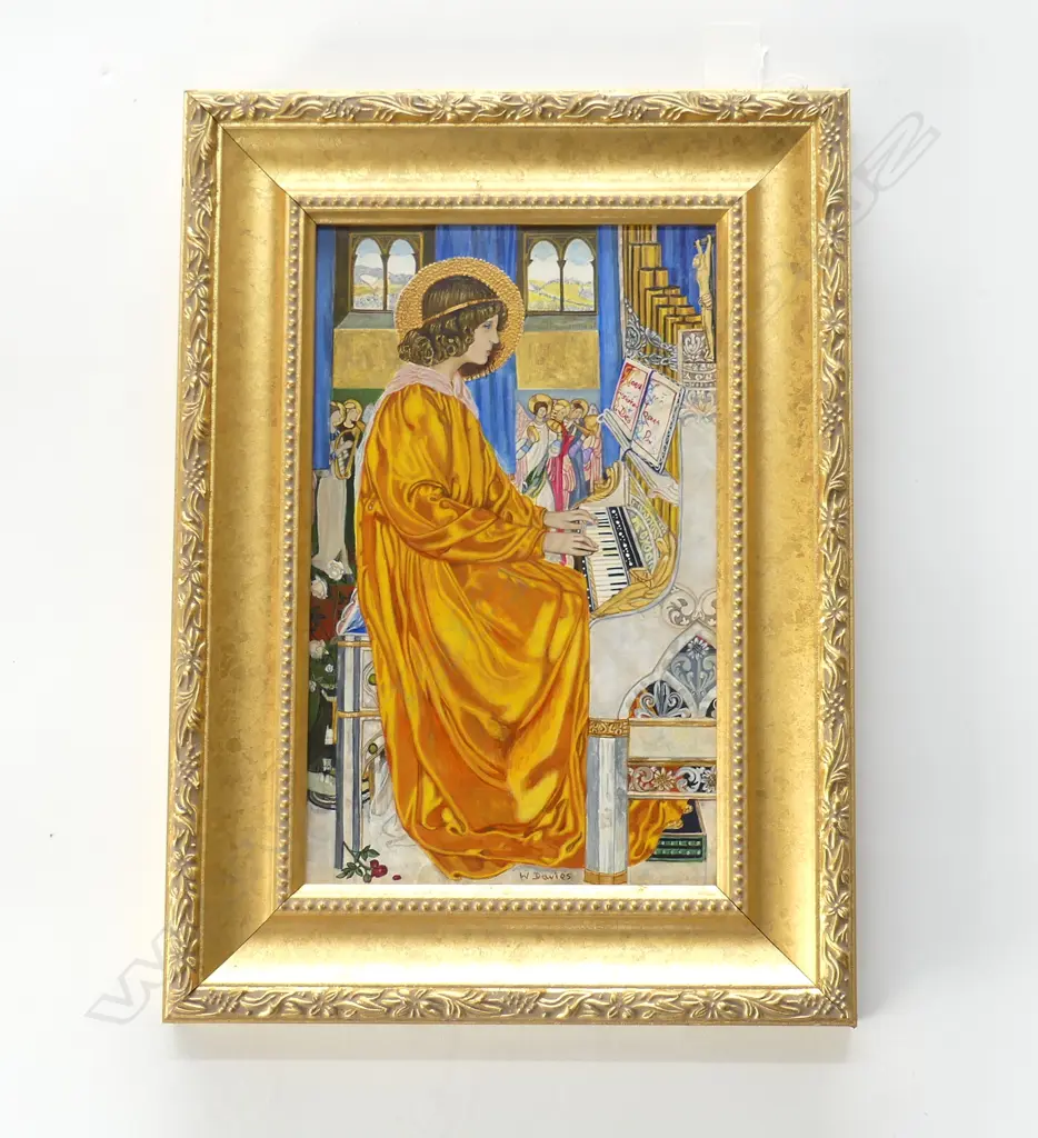 OIL ON BOARD SAINTLY ORGANIST SIGNED WENDY DAVIES H350 L260MM Image 1++