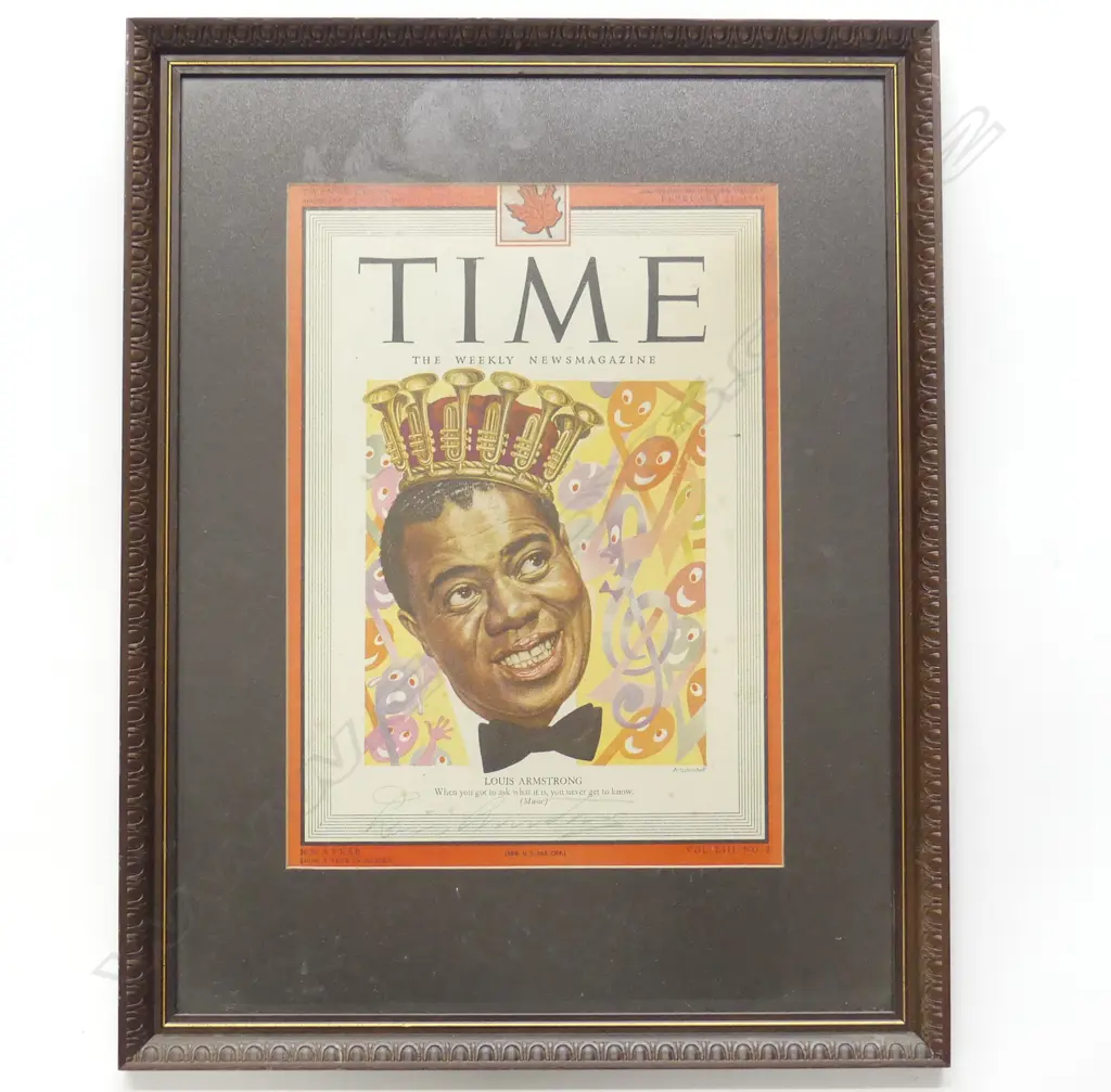 1949 TIME MAGAZINE COVER SIGNED BY LOUIS ARMSTRONG.270 x 200mm Image 1++