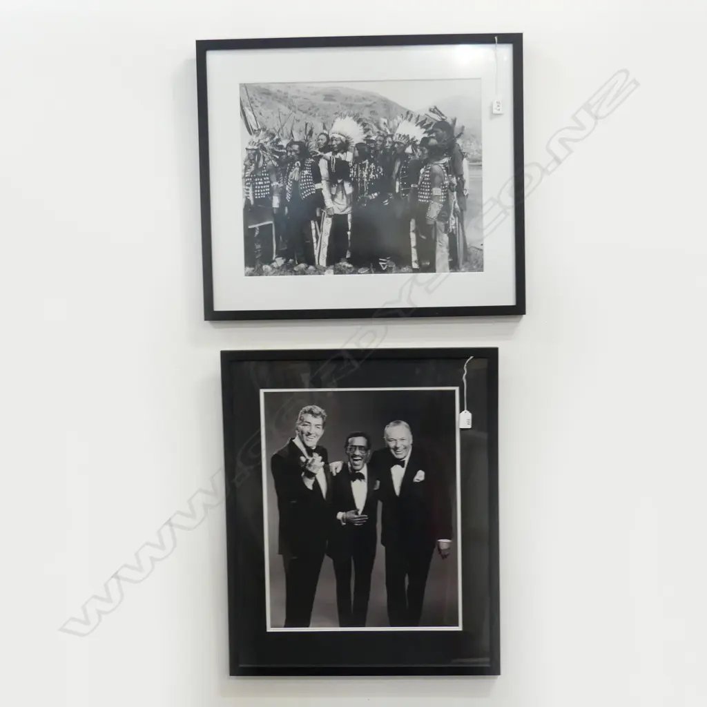 2 FRAMED B/W PRINTS; AMERICAN INDIANS, 3 MUSICIANS INCL. DEAN MARTIN 495x390mm Image 1++
