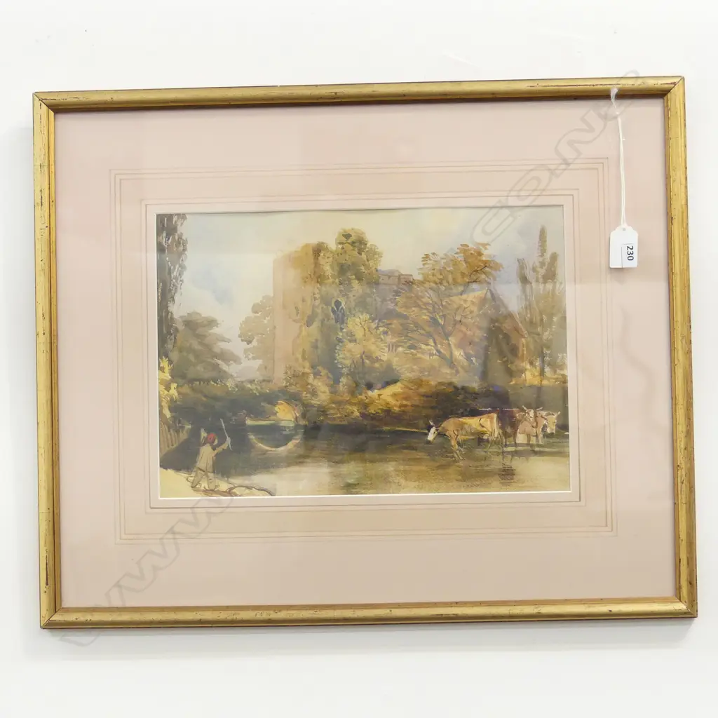REV. WILLIAM HENRY BARNARD (1767-1818), CASTLE & CATTLE, WC 240x345mm Image 1++