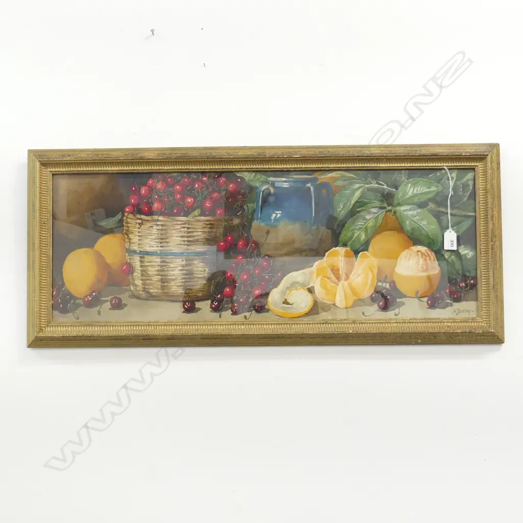 ARTHUR DUDLEY, STILL LIFE w. CHERRIES & ORANGES, WC 1880 265x760mm Image 1++