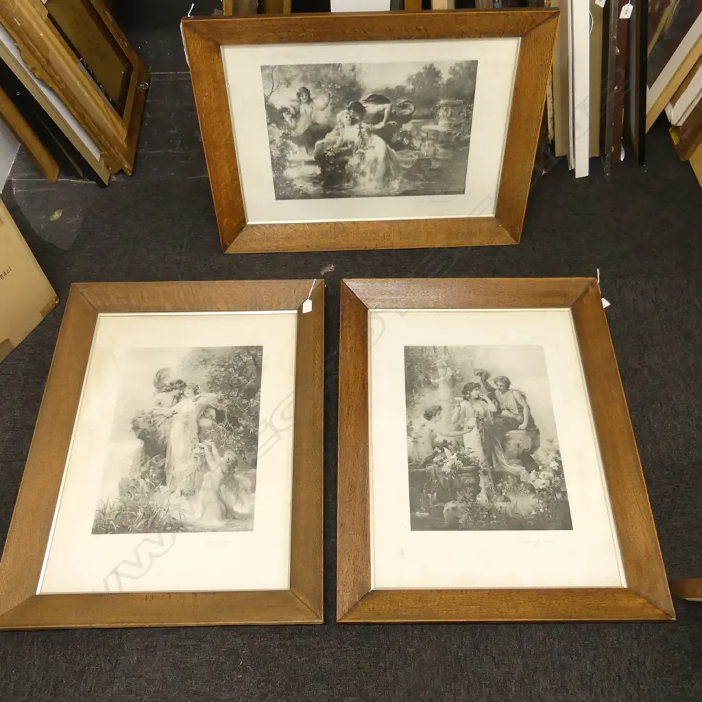 3 LG VINTAGE PRINTS, OAK FRAMES  Image 1++