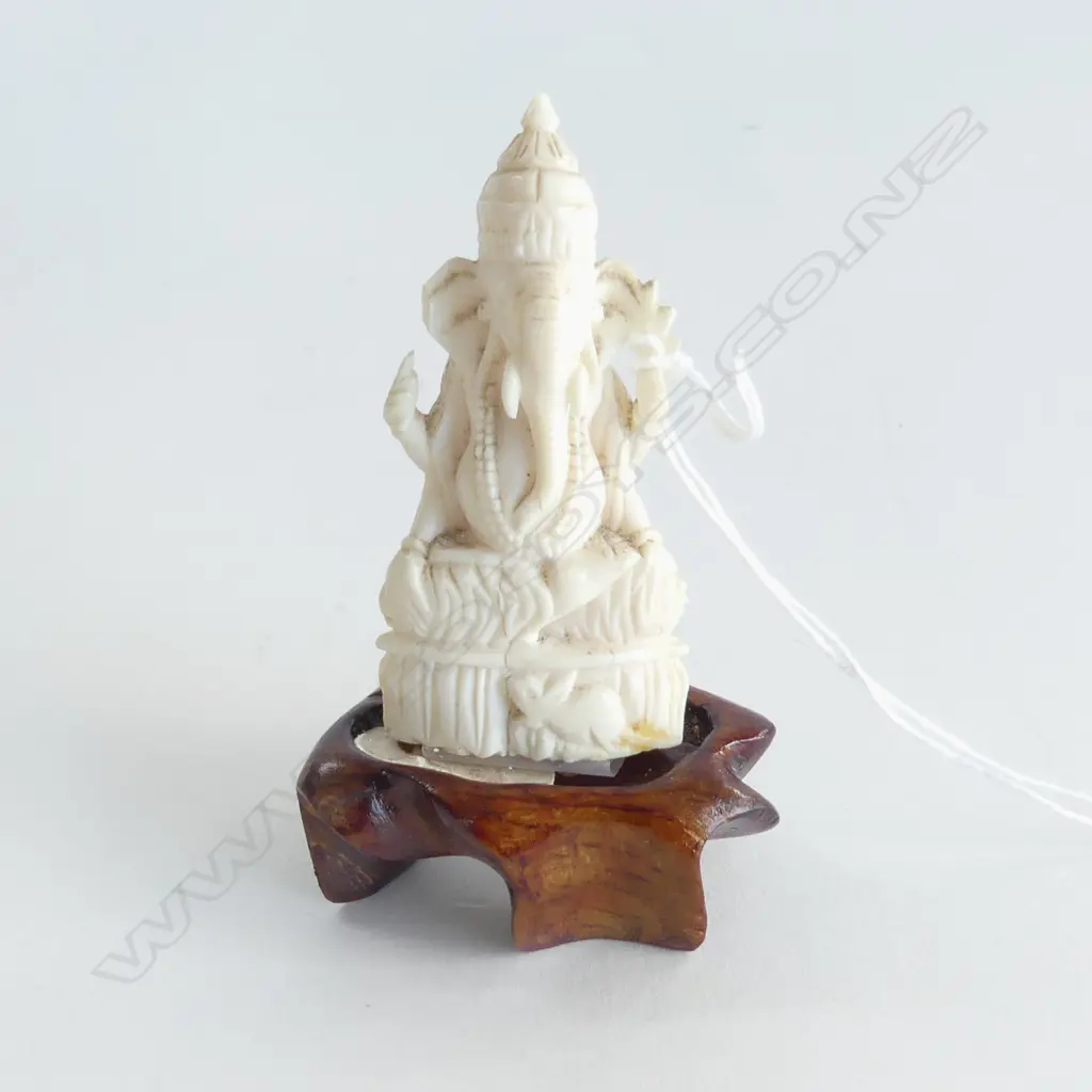 SMALL IVORY CARVING OF GANESH ON STAND H80MM Image 1++
