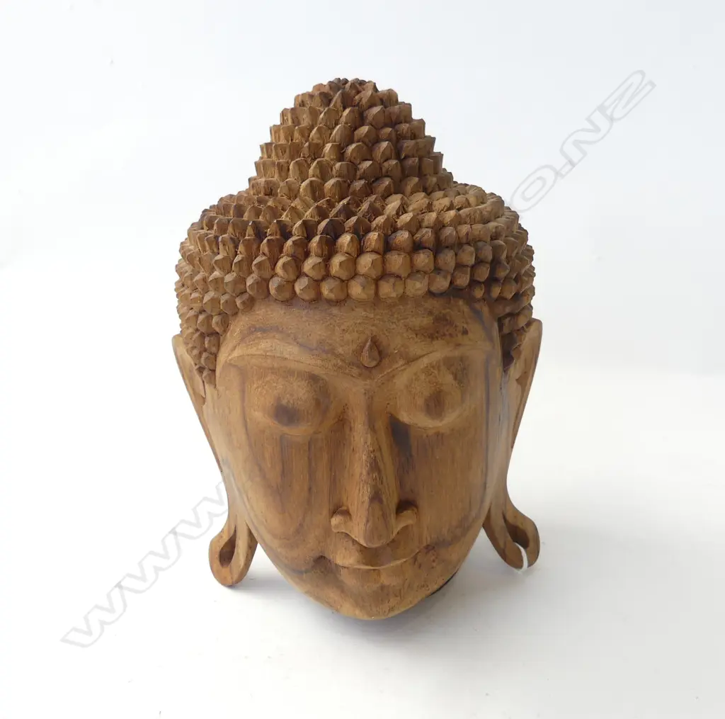 CARVED WOODEN BUDDHA HEAD H.210mm Image 1++