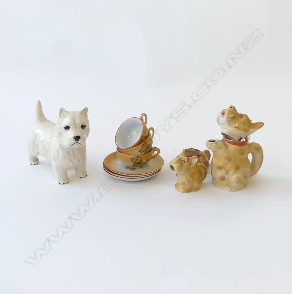 PART JAPANESE CHILDS TEASET SCOTTISH TERRIER THEME (SOME DAMAGE) & OTHER BESWICK TERRIER L.140mm  Image 1++