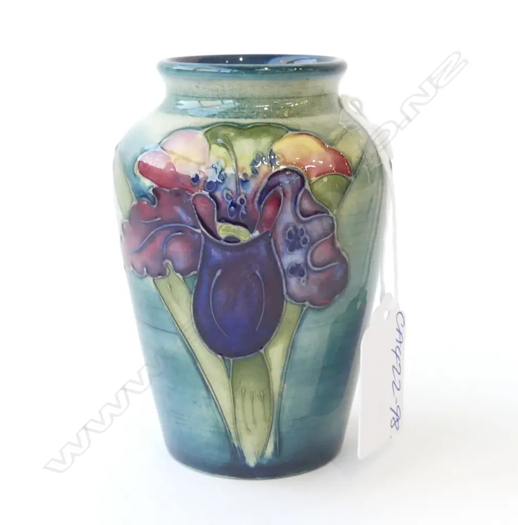 MOORCROFT SMALL ORCHID VASE paper label to base. H.93mm Image 1++