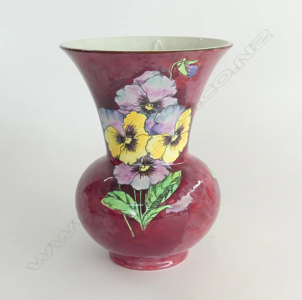 LARGE ROYAL DOULTON ' PANSY ' FLARED SHAPE VASE, #D.6402, 170 x 220mm Image 1++