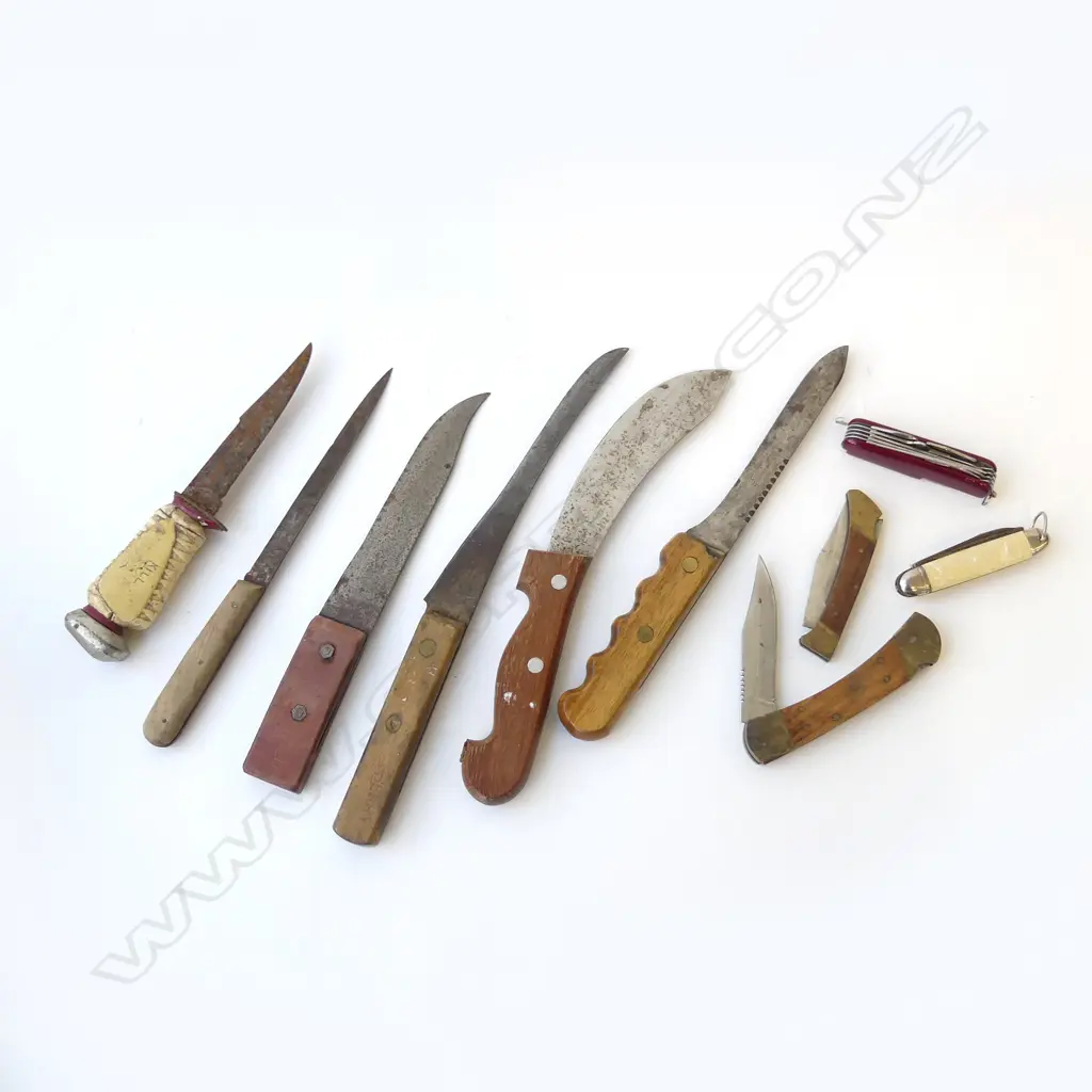 SMALL TRAY OF 10 COLLECTORS KNIVES L310MM LONGEST Image 1++