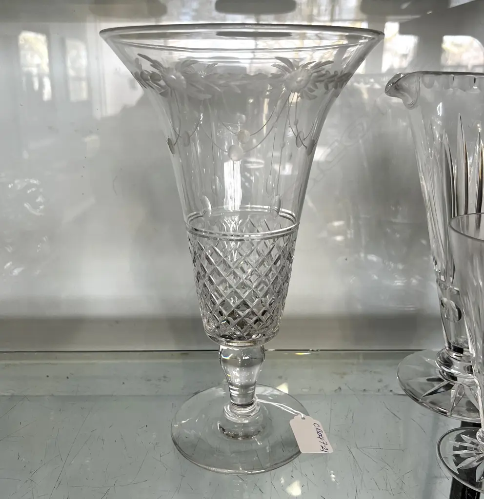 EDWARDIAN CUT CRYSTAL TRUMPET FORM VASE. H.265mm. Image 1++