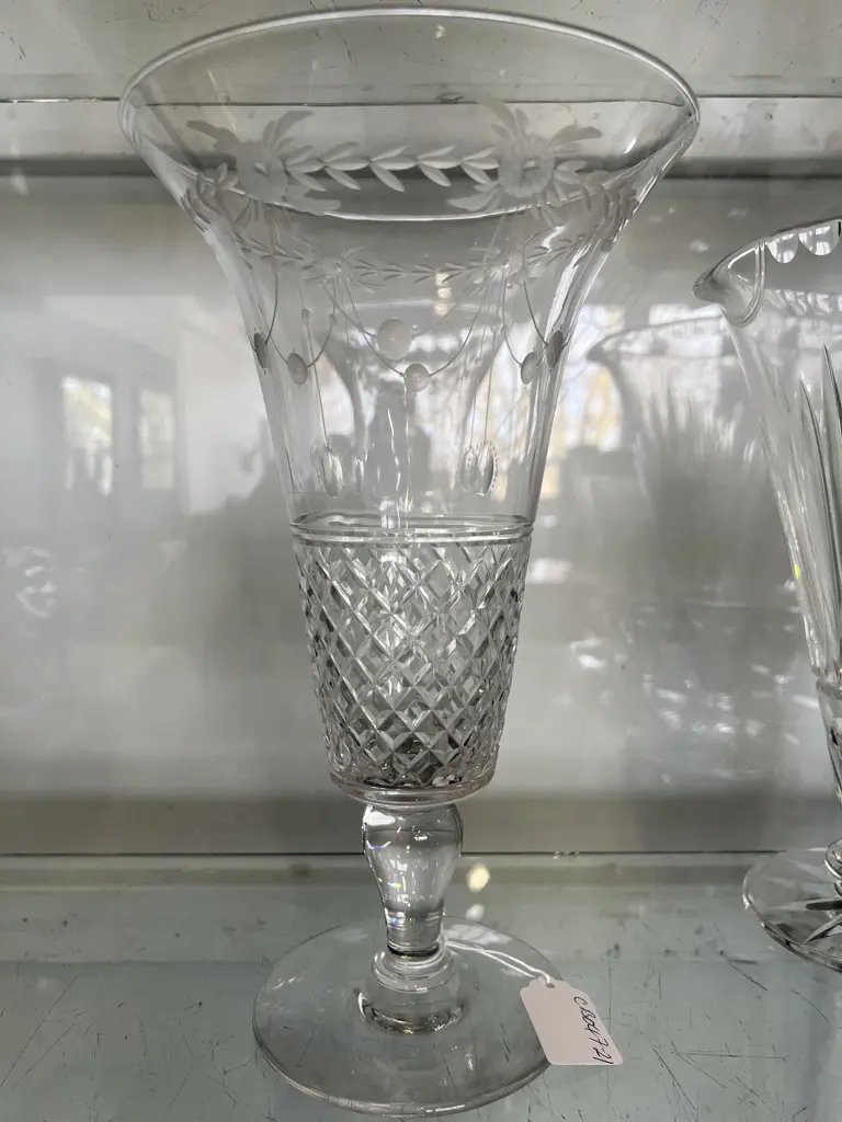 EDWARDIAN CUT CRYSTAL TRUMPET FORM VASE. H.265mm. Image 1++