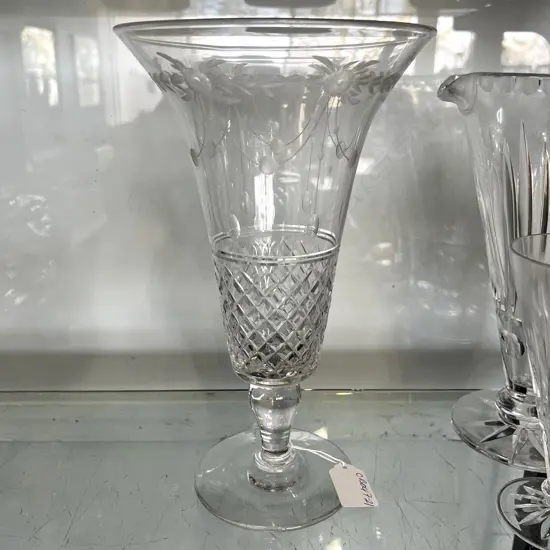 EDWARDIAN CUT CRYSTAL TRUMPET FORM VASE. H.265mm.
