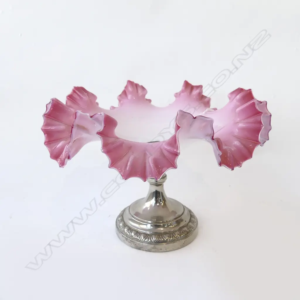VICT PINK MILK GLASS FRILL COMPORT H180MM Image 1++