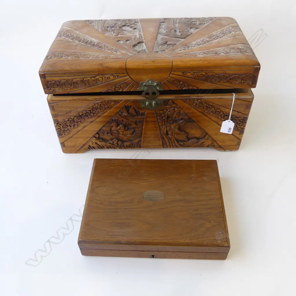 MID 20thC CAMPHOR WOOD SMALL BOX 400 X 220 X 205mm + OTHER SMALL CUTLERY BOX NO INTERIOR FITTING Image 1++