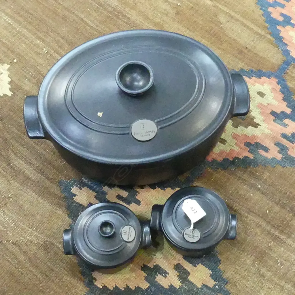3 EMILE HENRY LIDDED CASSEROLES (SML PR 105mm dia + W.370mm), Image 1++