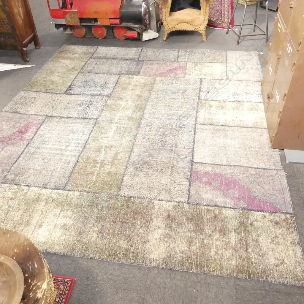 LARGE MODERN PATCH WORK CARPET made from worn antique rugs W.3050mm. L.2650mm Image 1++