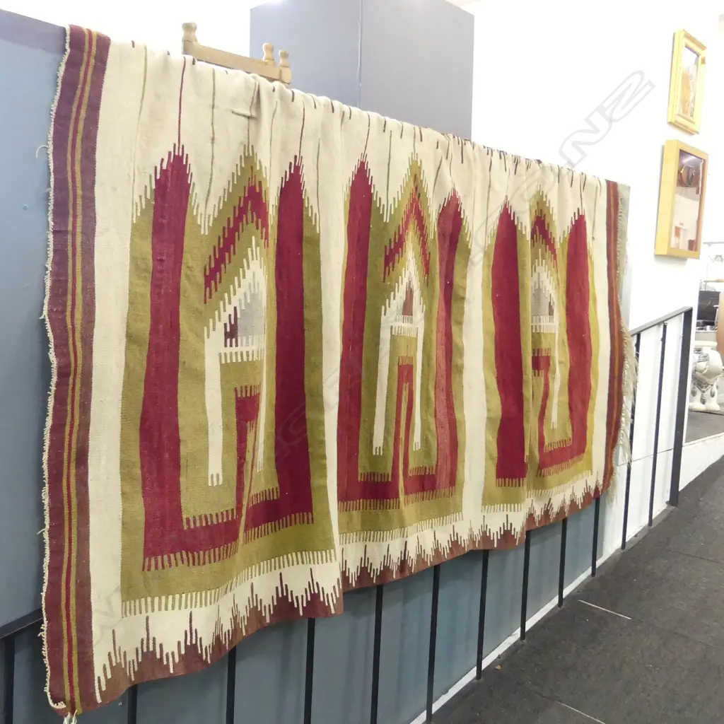 LG KELIM RUG WALL HANGING; GREEN, RED & WHITE 1250x2100mm Image 1++