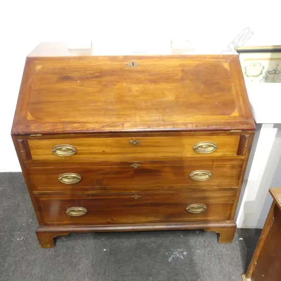 GEORGE III C1820 MAHOGANY DROP FRONT BUREAU 1100x670x975mm well fitted interior original receipt inside