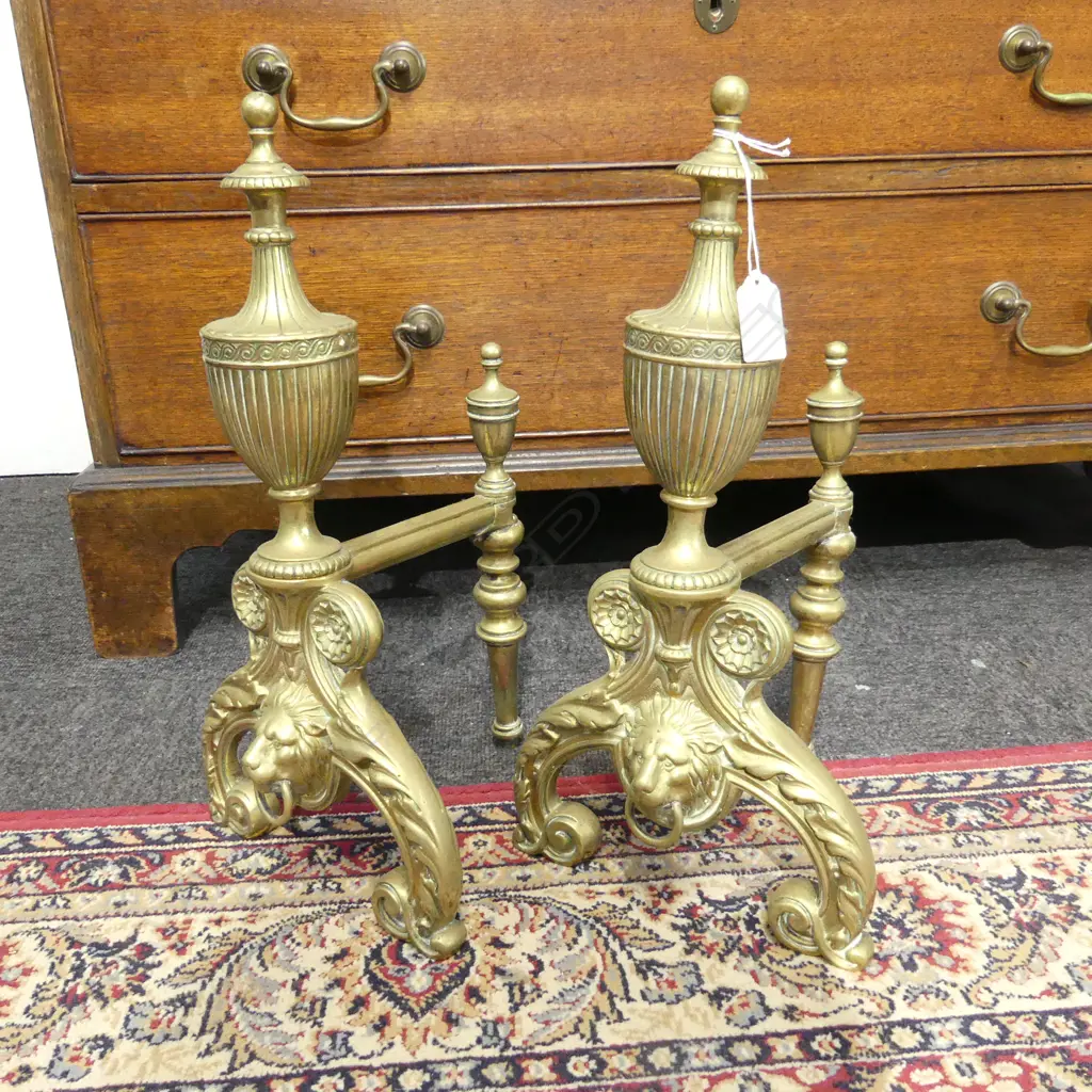 PR ANTIQUE BRASS EMPIRE STYLE FIRE DOGS H400MM Image 1++