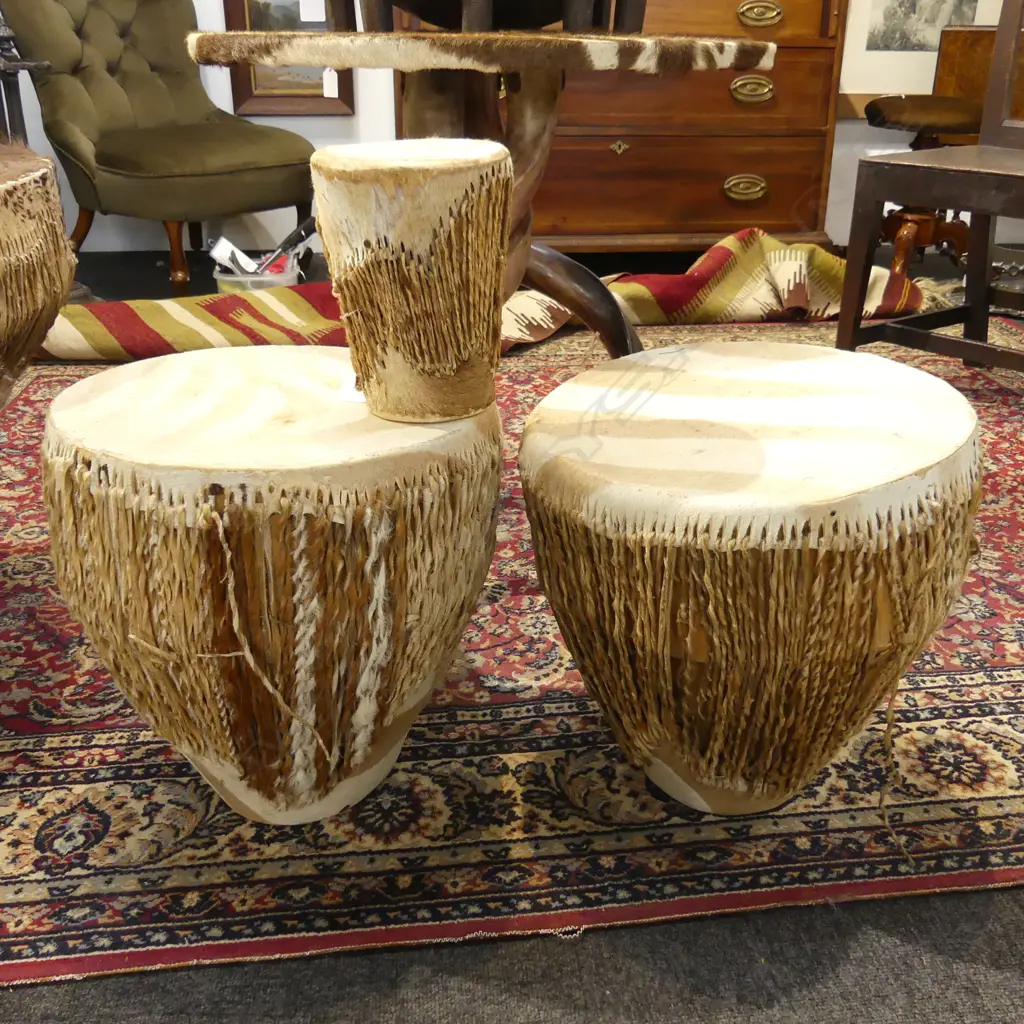3 AFRICAN ZEBRA HIDE DRUMS (PR H.350mm + 1 H.185mm) Image 1++