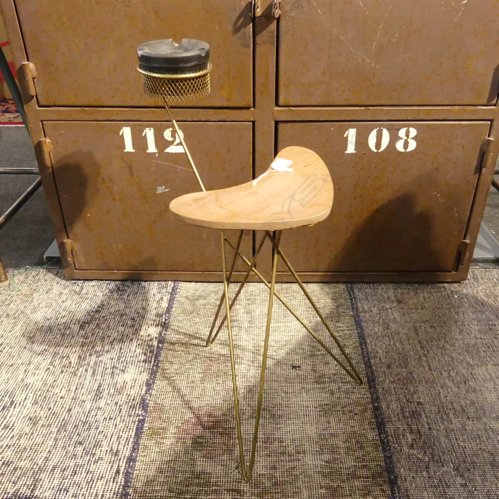 RETRO SMOKER'S STAND iron rod frame. Formica boomerang tray H.590mm Image 1++