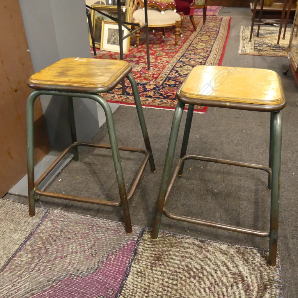 2 OLD SCHOOL LABORATORY/SCHOOL STOOLS Image 1++