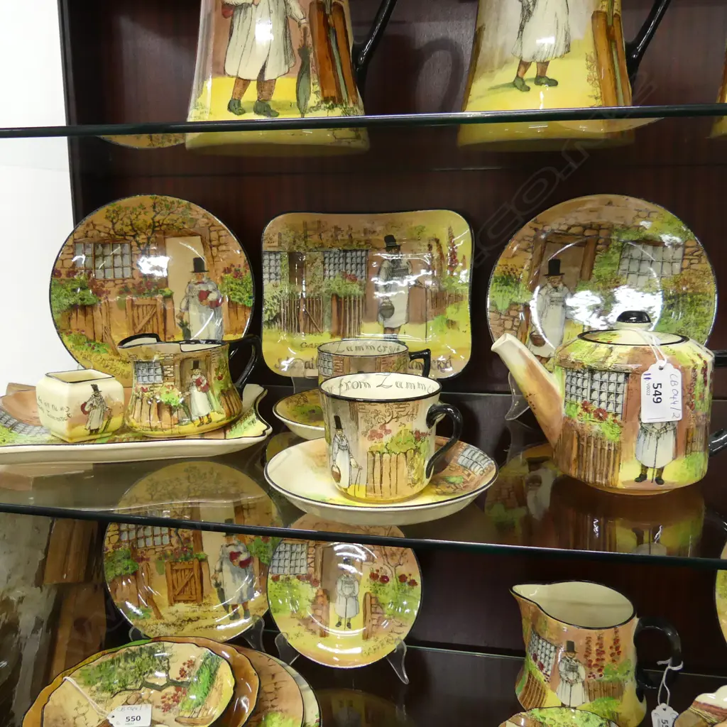 11 PCES ROYAL DOULTON GAFFERS; 2 TRIOS, TEAPOT, MILK JUG, TINY VASE, 2 RECTANGULAR PLATES W.230mm Image 1++